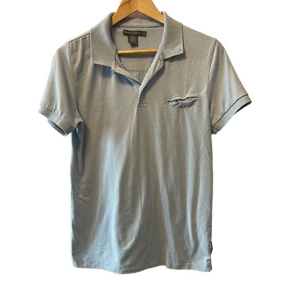 FRENCH CONNECTION Polka Dot Collared Short Sleeve Polo Dusty Blue Top L - Picture 1 of 8